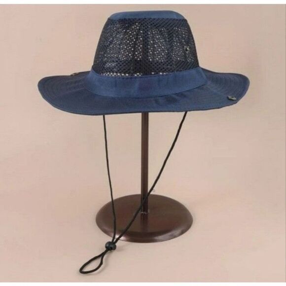 Unisex Breathable Mesh Fisherman Bucket Hat Solid Color Navy - Picture 2 of 3